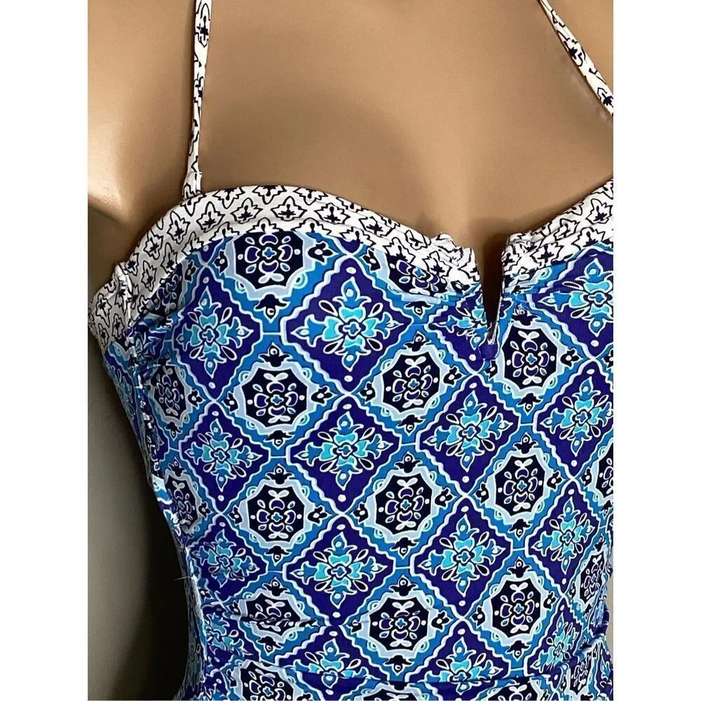 New. Tommy Bahama V-Wire blue tile swimsuit. Size 4. Retails $148